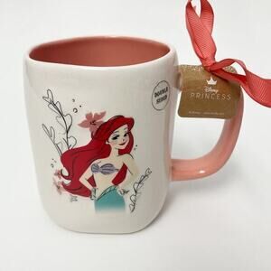 Rae Dunn Disney Princess Little Mermaid 2-sided Mug Ariel‎ Flounder Pink NEW